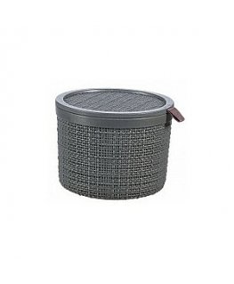 Basket with lid Jute round 2L Ø17x13cm dark grey
