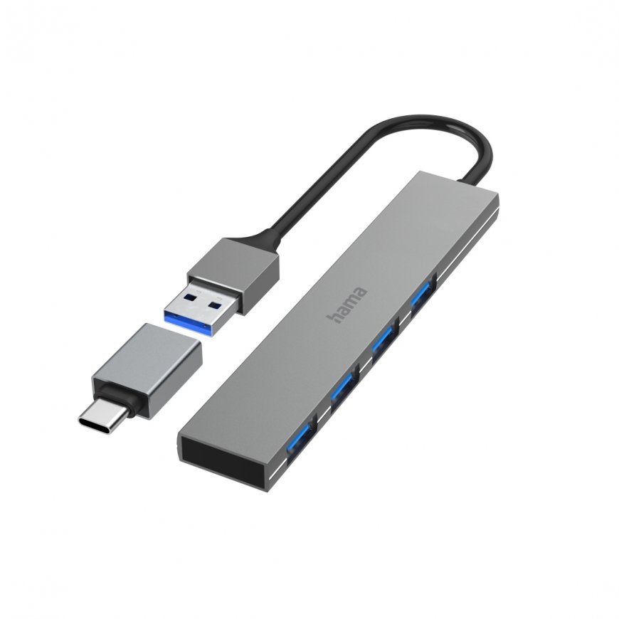Hama 00200141 sąsajos šakotuvas USB 3.2 Gen 1 (3.1 Gen 1) Type-A 5000 Mbit/ai Pilka