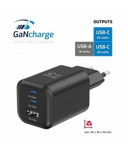 Swissten Travel Charger GaN 2x USB-C / PD USB-A / 18W QC / 65W