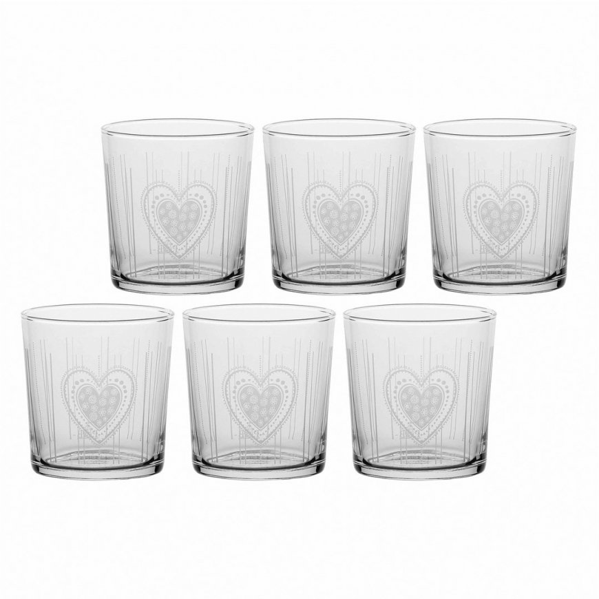 6 paksu põhjaga klaasikomplekt Babila Heart – läbipaistev, 350 ml