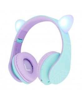 PowerLocus P2 Cats Ears Wireless Headphones for Kids (blue and purple)