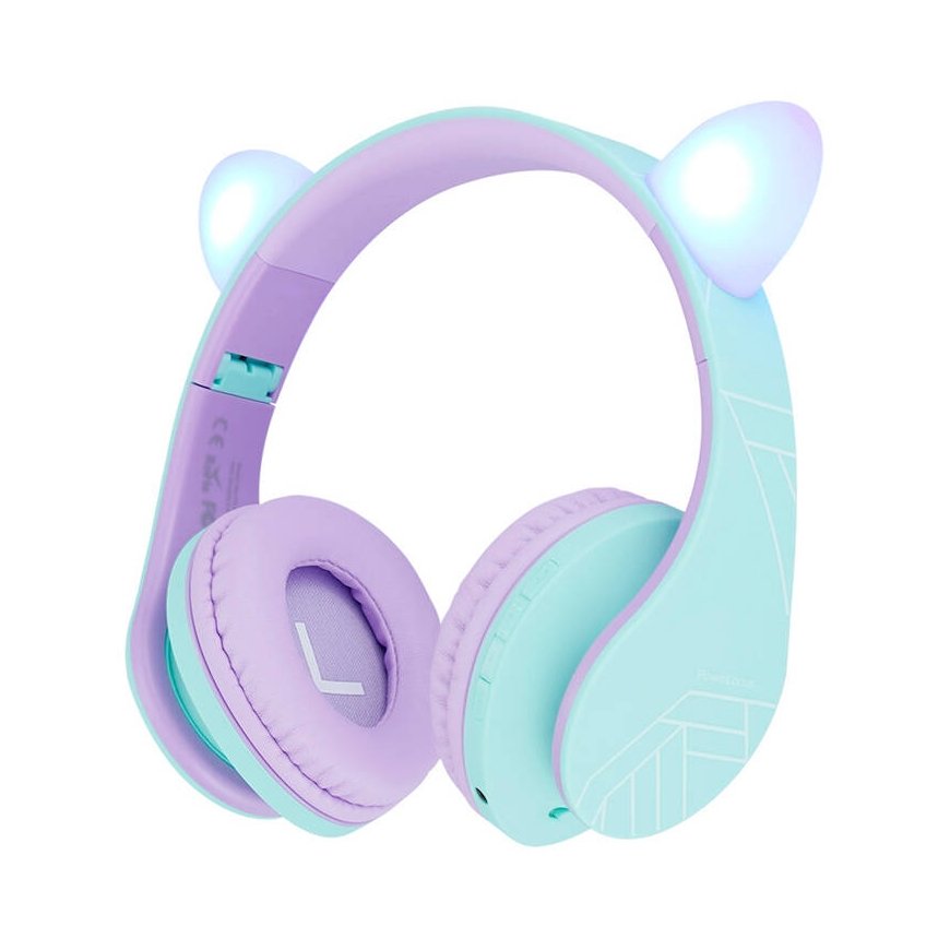 PowerLocus P2 Cats Ears Wireless Headphones for Kids (blue and purple)