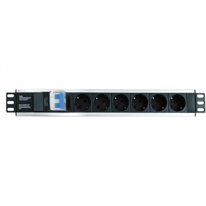 Techly I-CASE STRIP-16SH tehonjakeluyksikkö 6 AC-pistorasia(a) 1.5U musta, Hopea