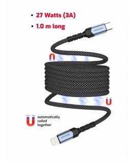 Swissten Magnetic Self-Winding USB-C / Lightning Data Cable 1m