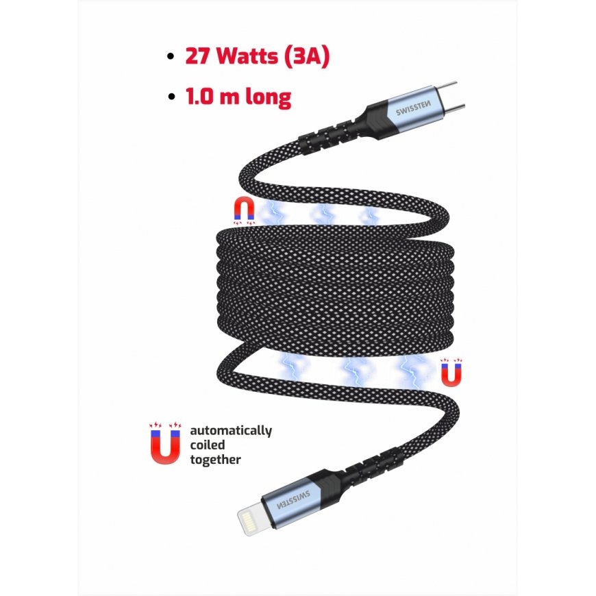 Swissten Magnetic Self-Winding USB-C / Lightning