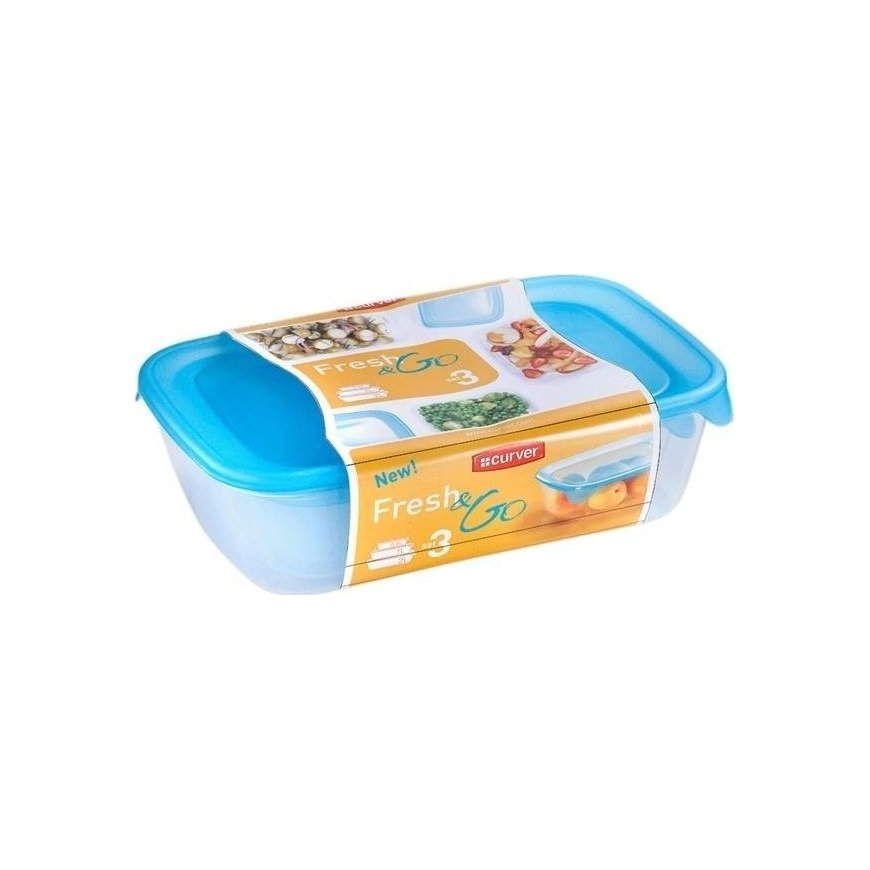 Set of 3 food containers rectangle 2+1+0,5L Fresh&Go yellow