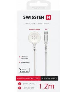 Swissten Braided Metal Magnetic Wireless Charger For Apple Watch USB-C 1.2m