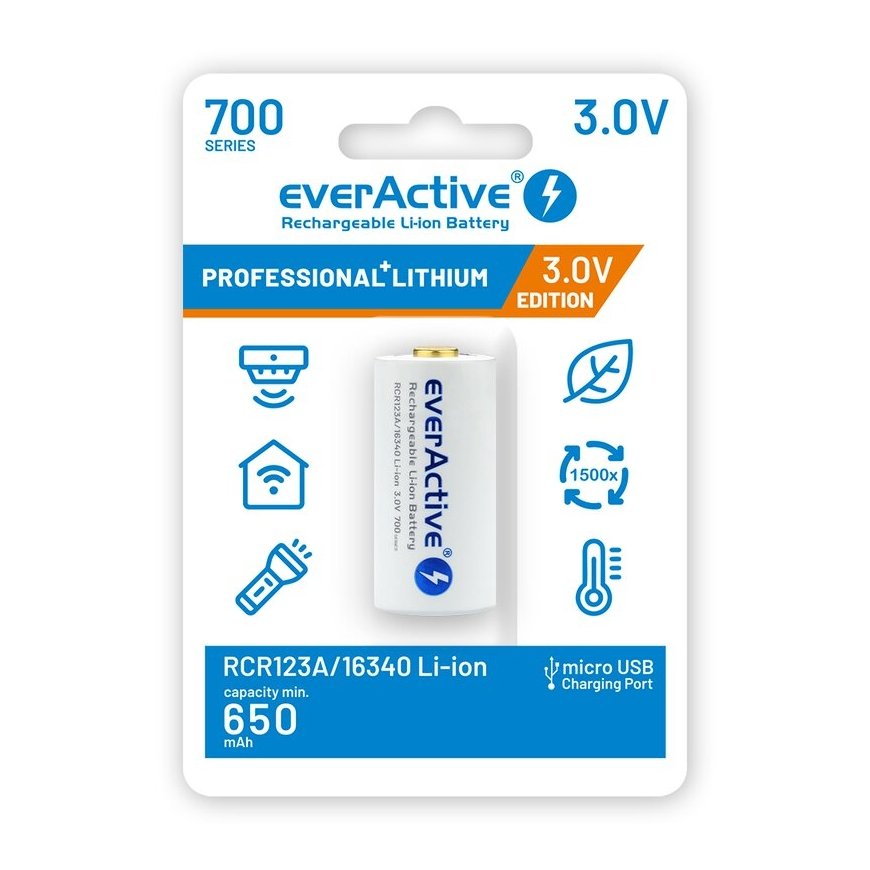 Rechargeble battery 16340 3V Li-ion 700 mAh micro USB