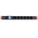Techly I-CASE STRIP-61UD energosadales vienība, PDU 6 Maiņstrāvas izvade (-s) 1U Melns, Sarkans Techly I-CASE STRIP-61UD energosadales vienība, PDU 6 Maiņstrāvas izvade (-s) 1U Melns, Sarkans