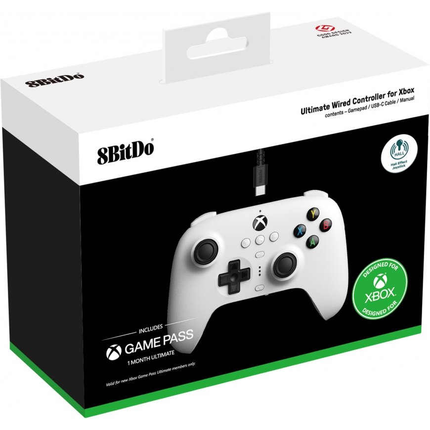 8BitDo Ultimate Wired Controller - Hall Edition -langallinen peliohjain, valkoinen, Xbox / PC – 4