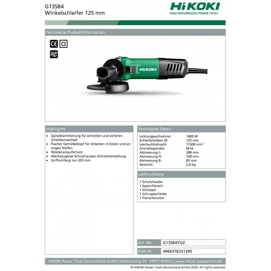 Hikoki G13SB4YGZ angle grinder 3.1 kg – 2