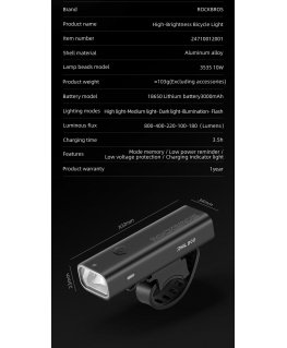 Rockbros 24710012001 front bicycle light 800 lm - black