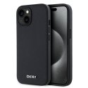 DKNY PU Leather Silver Metal Logo Magsafe Case for iPhone 15 Bla