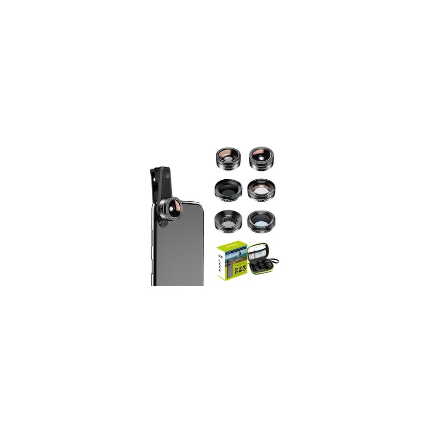Mobile lens kit APEXEL APL-DG6V2 6 in 1 universal (black) – 2