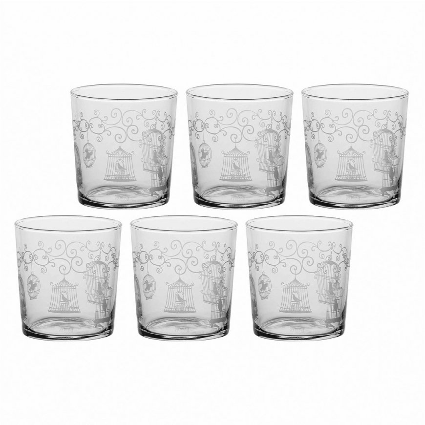 Set of 6 glasses with thick bottom Babila aviary - Transparent, 350 ml