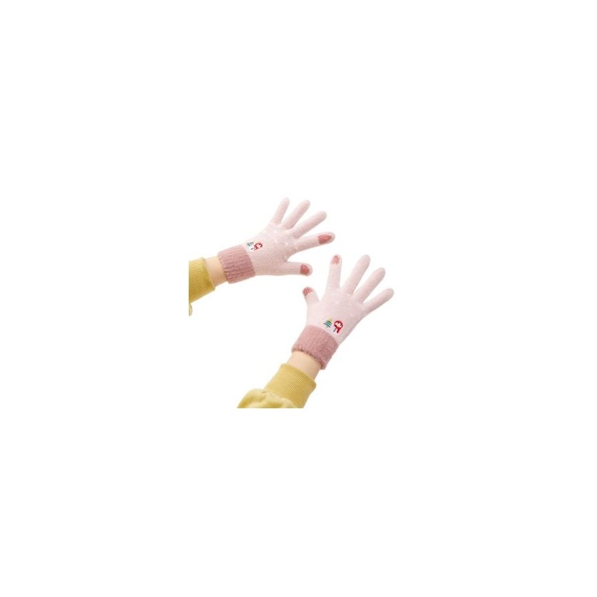 Women's winter telephone gloves with a snowman and a Christmas tree - pink