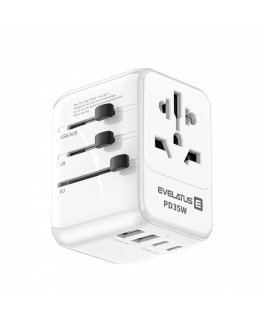 35W World Travel Adapter 1PD&2 Type-C&2 USB Charger White