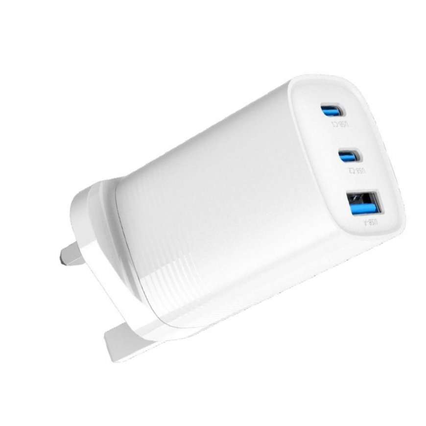 65W Max Fast Charger UK USB-C1/USB-C1/USB-A White