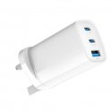 65W Max Fast Charger UK USB-C1/USB-C1/USB-A White 65W Max Fast Charger UK USB-C1/USB-C1/USB-A White
