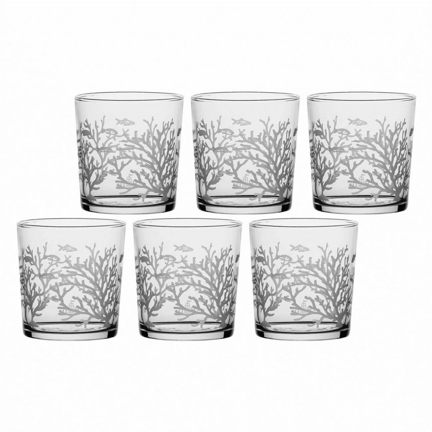 Set of 6 Thick Bottom Babila Coral Reef Glasses - Transparent, 350 ml