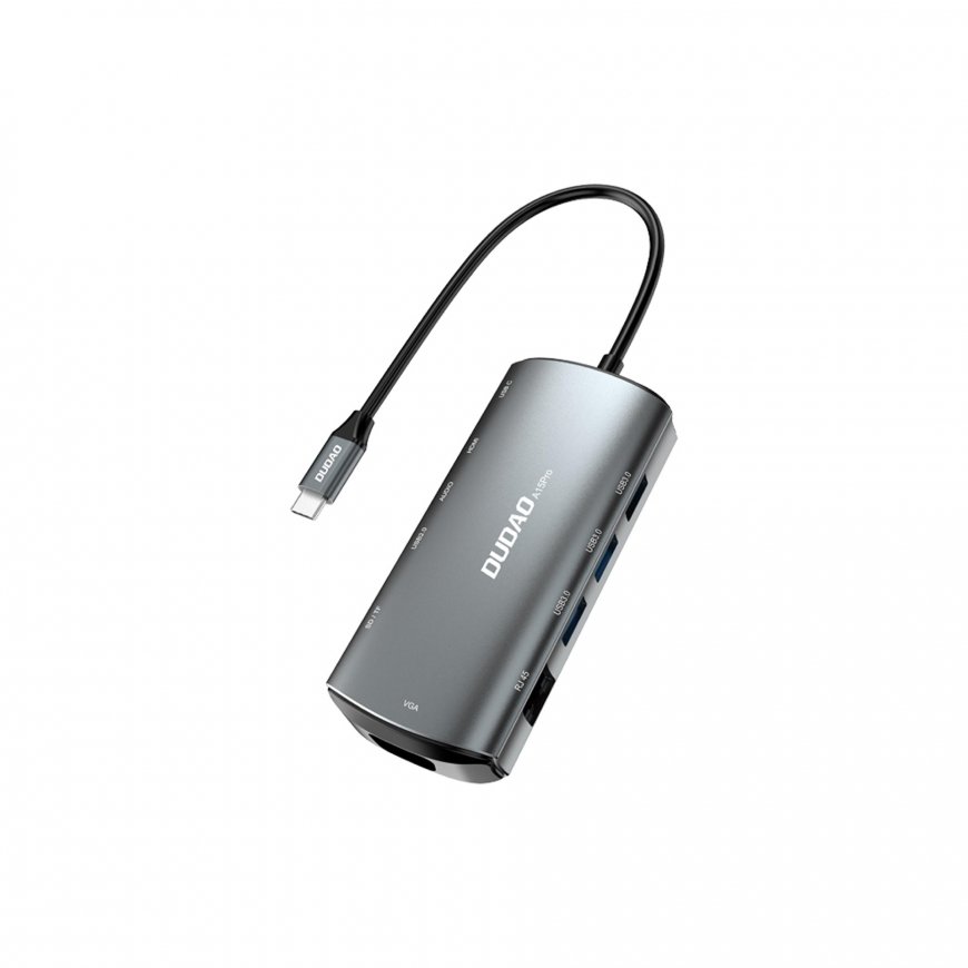 DUDAO A15PRO dokstacija Vadu USB 3.2 Gen 1 (3.1 Gen 1) Type-A + Type-C Pelēks