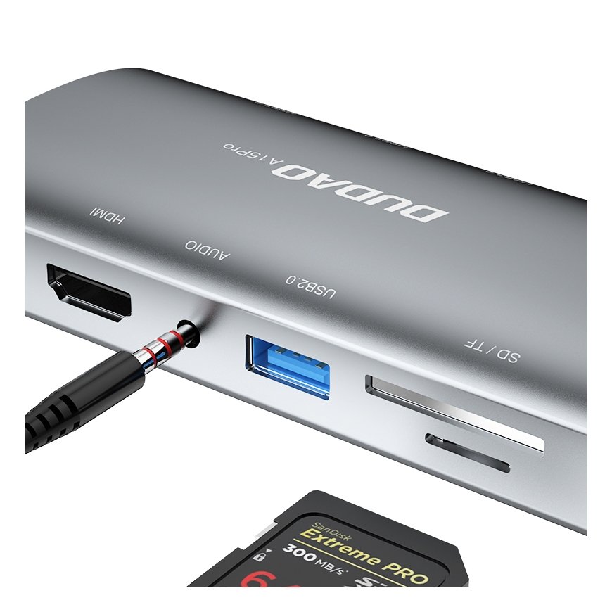 DUDAO A15PRO dokstacija Vadu USB 3.2 Gen 1 (3.1 Gen 1) Type-A + Type-C Pelēks – 2