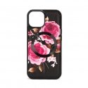 Apple iPhone 15 Leather Case Zipper Design Flower Black Apple iPhone 15 Leather Case Zipper Design Flower Black
