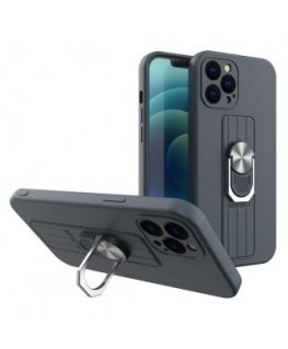 Ring Case silicone case with finger grip and stand for Samsung Galaxy A42 5G dark blue