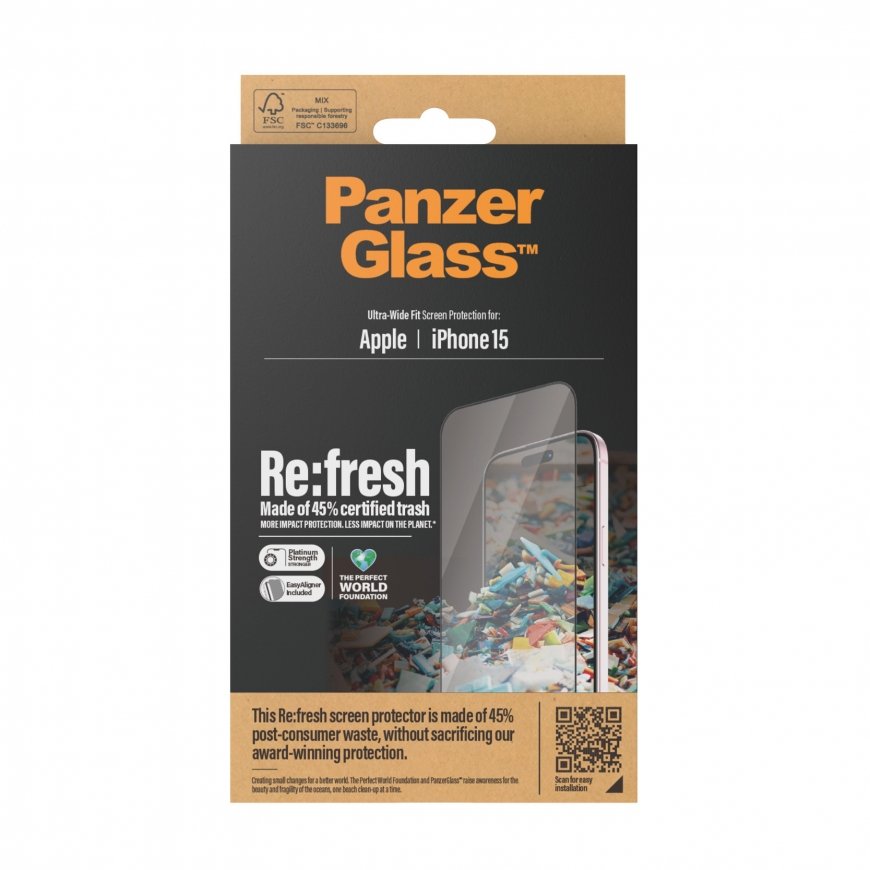PanzerGlass ® Re:fresh Screen Protector iPhone 15 | Ultra-Wide Fit w. EasyAligner – 3