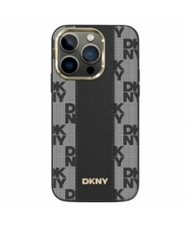 DKNY Leather Checkered Mono Pattern MagSafe Case for iPhone 15/14/13 - Black