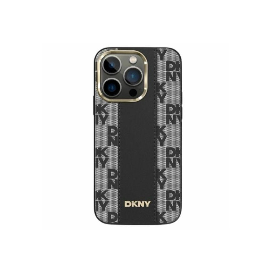 DKNY Leather Checkered Mono Pattern MagSafe Case for iPhone 15/14/13 - Black