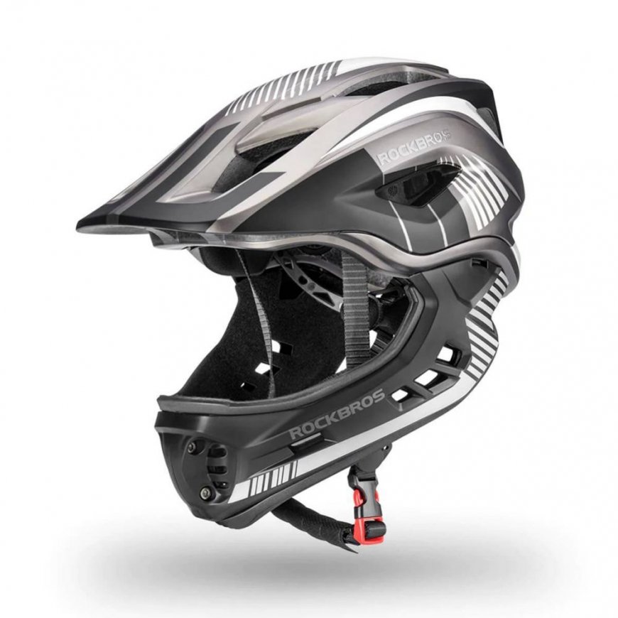 Rockbros TT-32SBTG-S children's bicycle helmet with removable chinbar, size S - gray