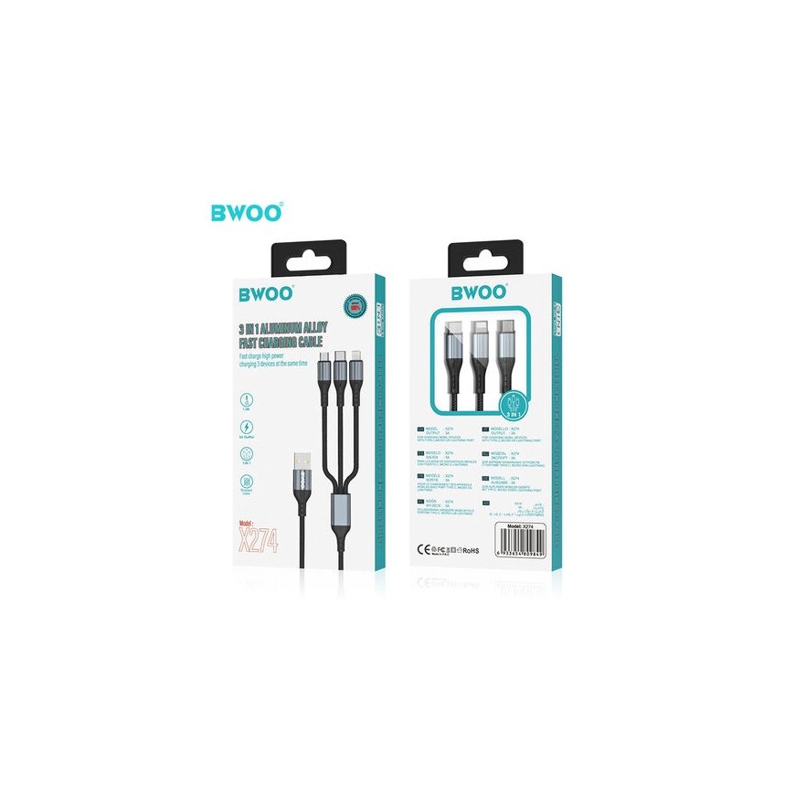 BWOO Fast 3 in 1 USB 3A Charging Cable X274