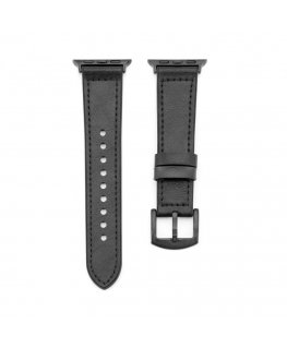Watch 38/40/41mm Silicone patch Leather Watch Strap (132mm M/L) Black
