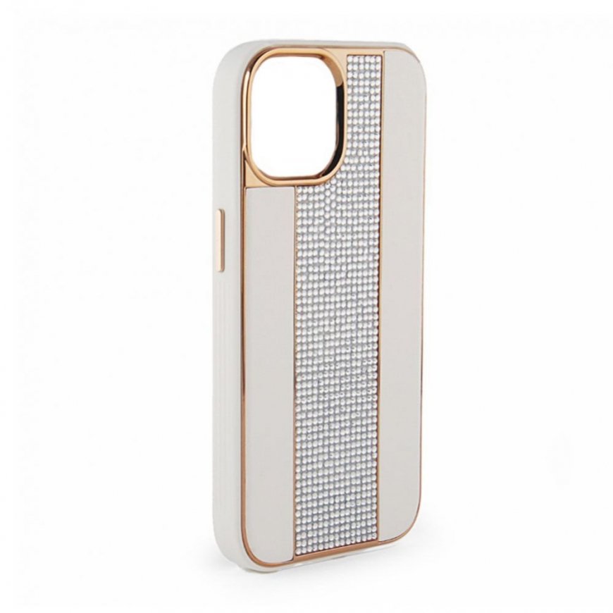 Apple iPhone 15 Pro Max Diamonds and Leather Case White