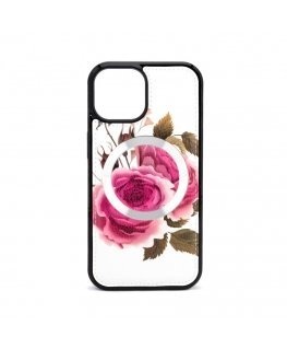 Apple iPhone 15 Leather Case Zipper Design Flower White