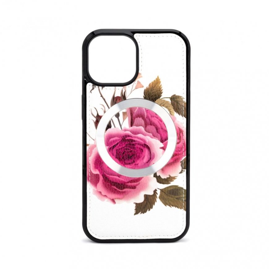 Apple iPhone 15 Leather Case Zipper Design Flower White
