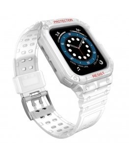 Protect Strap Band Case Wristband for Apple Watch 7 / 6 / 5 / 4 / 3 / 2 / SE (45 / 44 / 42mm) Case Armor Watch Cover Transparent