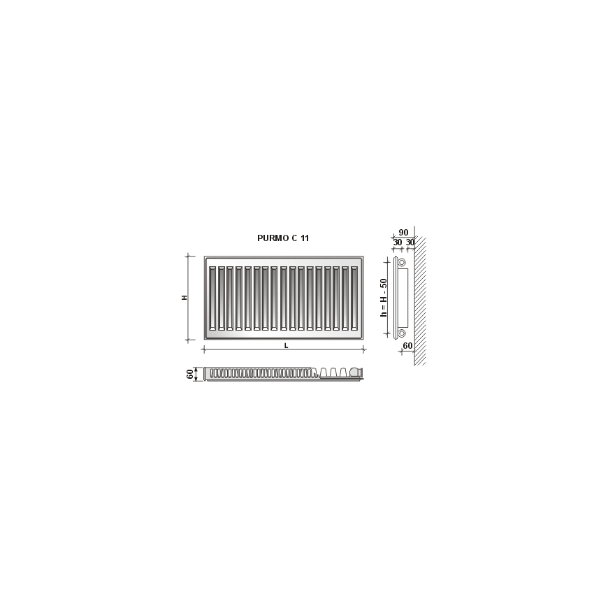 Radiator Purmo Compact C 11, 500-1600, side connection – 2