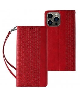 Magnet Strap Case Case for iPhone 13 Pro Max Pouch Wallet + Mini Lanyard Pendant Red