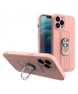 Ring Case silicone case with finger grip and stand for Samsung Galaxy A22 4G pink