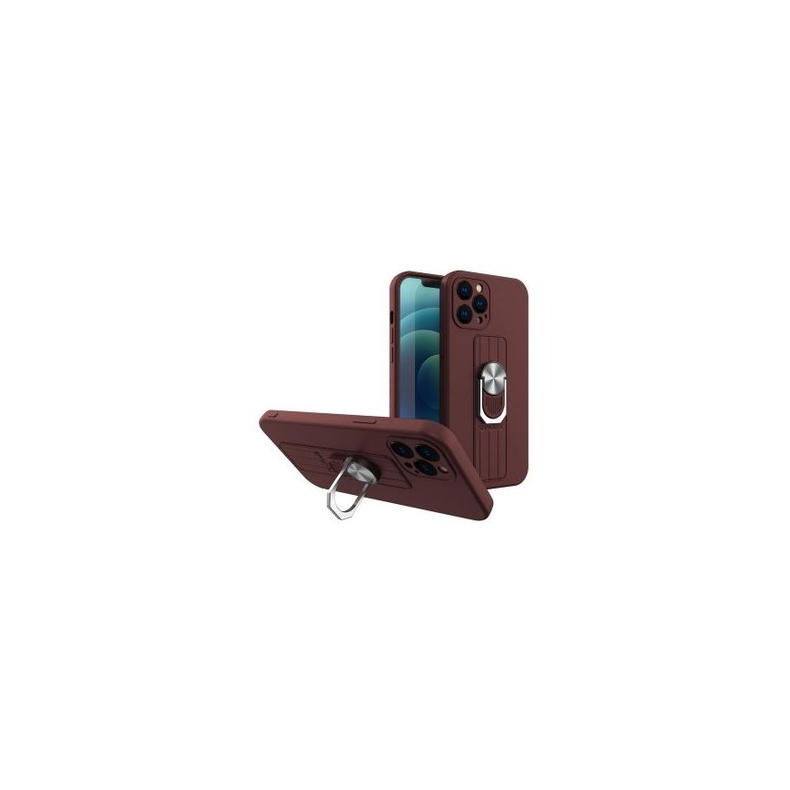 Ring Case silicone case with finger grip and stand for Xiaomi Redmi Note 10 / Redmi Note 10S brown