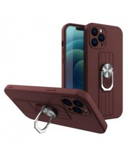 Ring Case silicone case with finger grip and stand for Samsung Galaxy A22 4G brown