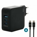 Mobilis Charger 100W 2USB C 1USBA GaN cable 100W Laptop, Smartphone, Tablet Black AC Indoor Mobilis Charger 100W 2USB C 1USBA GaN cable 100W Laptop, Smartphone, Tablet Black AC Indoor