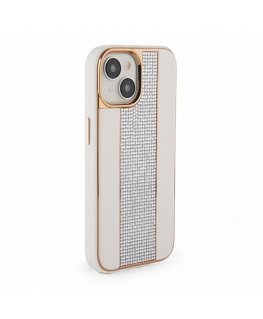 Apple iPhone 15 Diamonds and Leather Case White