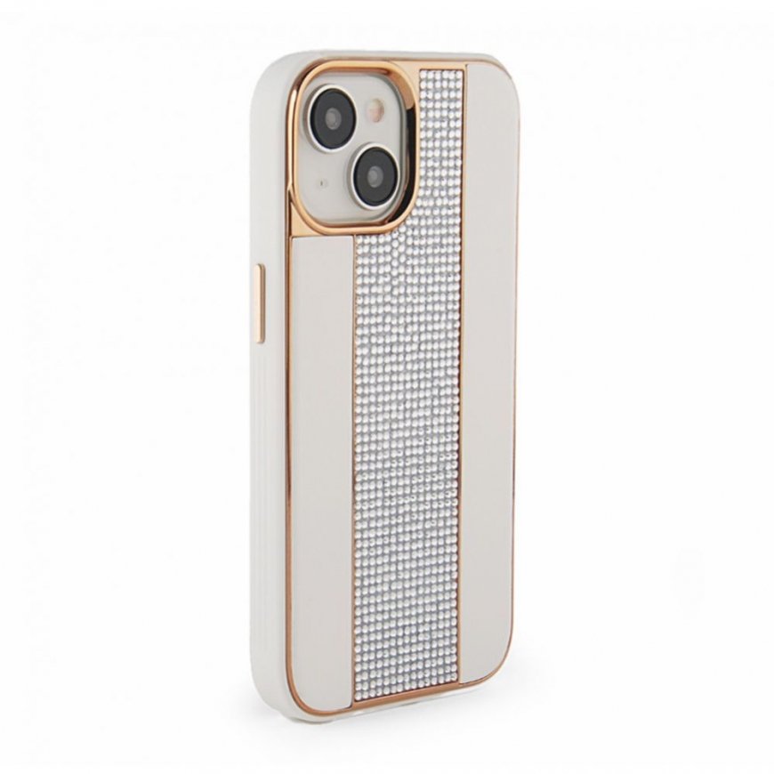 Apple iPhone 15 Diamonds and Leather Case White