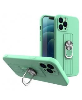 Ring Case silicone case with finger grip and stand for Samsung Galaxy A22 4G mint