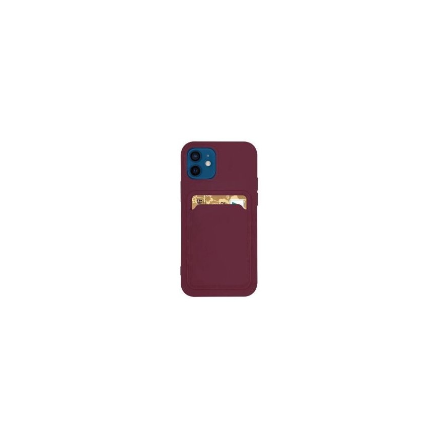 Card Case Silicone Wallet Case with Card Slot Documents for Samsung Galaxy A72 4G Burgundy
