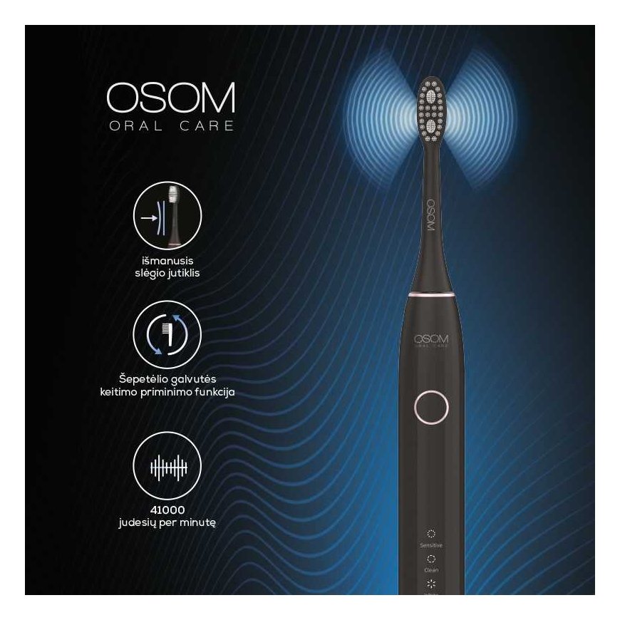 Osom Oral Care Rechargeable Electric Sonic Toothbrush Black OSOMORALV10BL