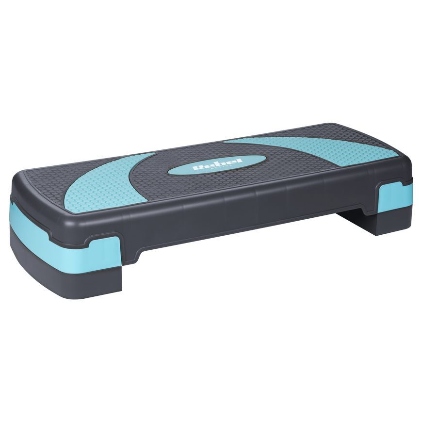 Stepper for aerobics and fitness exercises, 3 steps, gray and blue, REBEL ACTIVE – 3